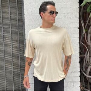 TALLIA 100% silk mens shirt XL short sleeve resort top casual or dress cream